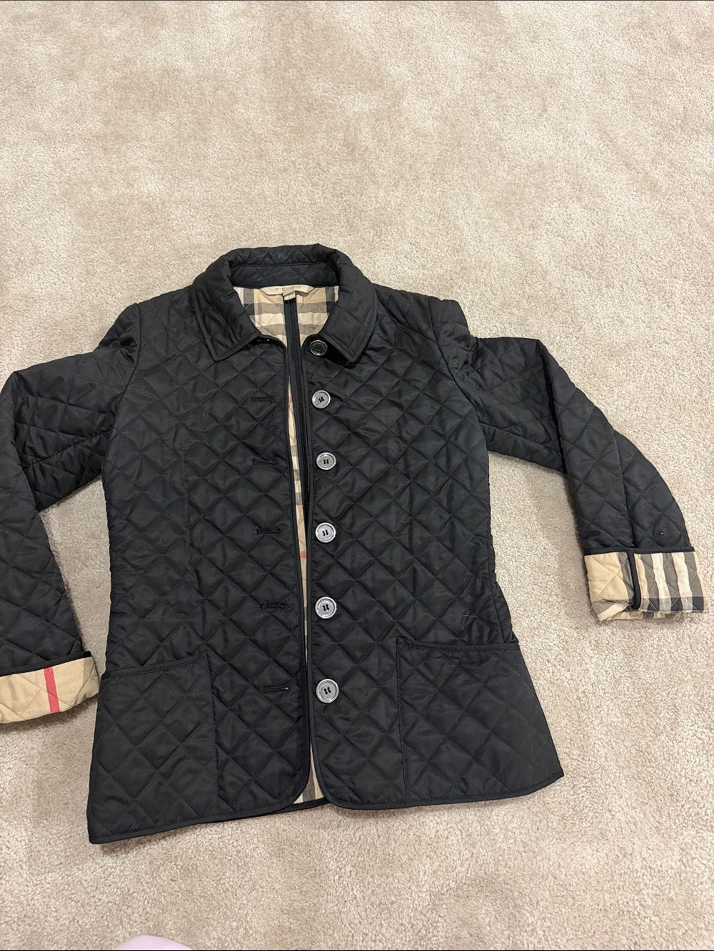Authentic Burberry Black Quilted ' Jacket with Signature Plaid Lining - Picture 1 of 5